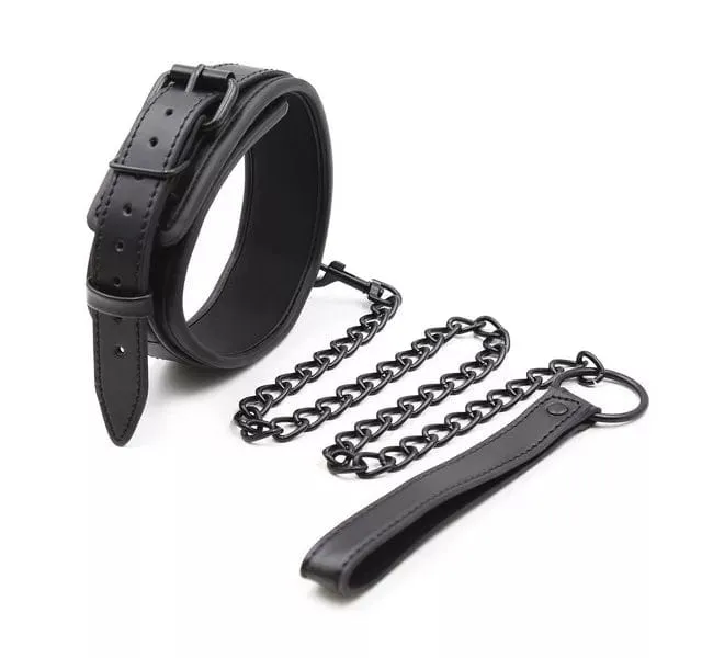 0657DL      Dark Side Padded Matte Black Collar with Leash Set