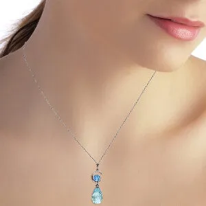 5.5 Carat 14K Solid White Gold Tomorrow We Live Blue Topaz Necklace
