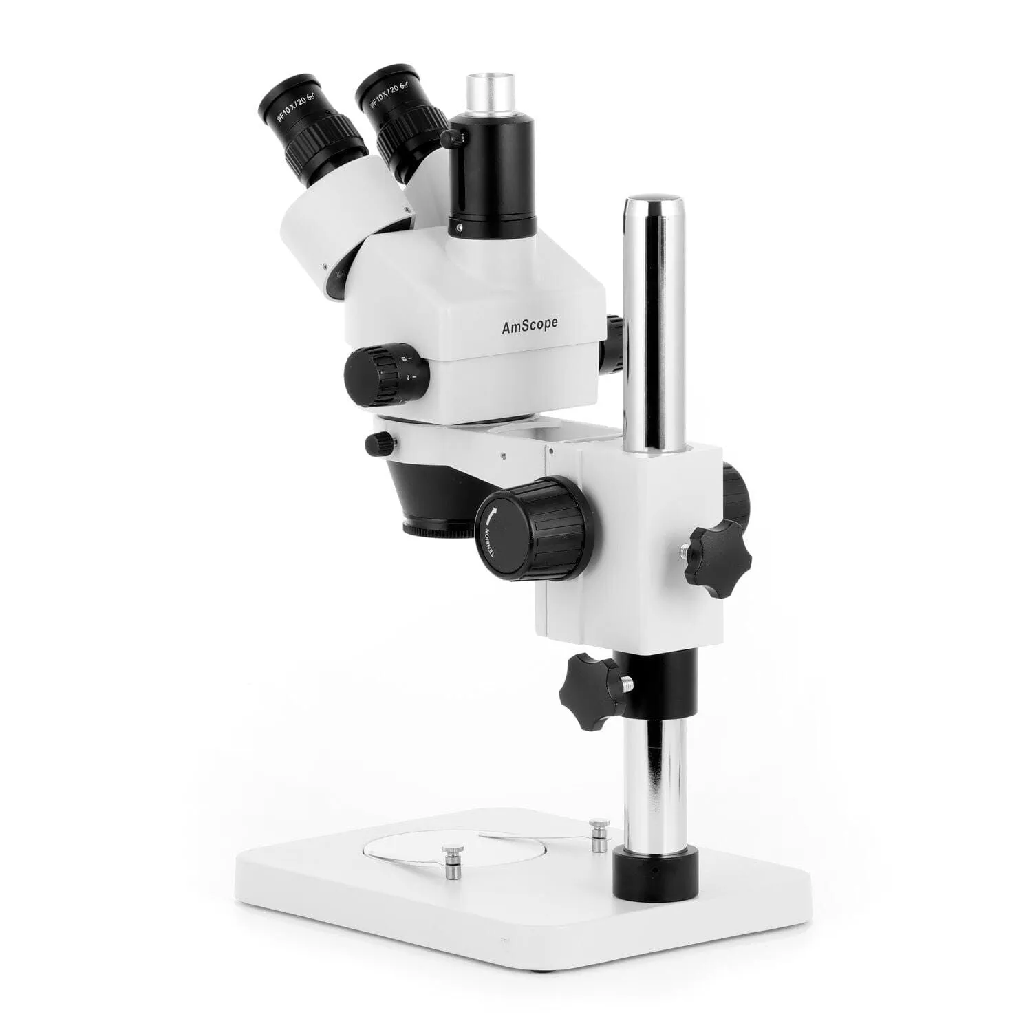 AmScope SM-1 Series Zoom Trinocular Stereo Microscope 3.5X-90X Magnification with 5MP USB 2.0 C-mount Camera on Pillar Stand