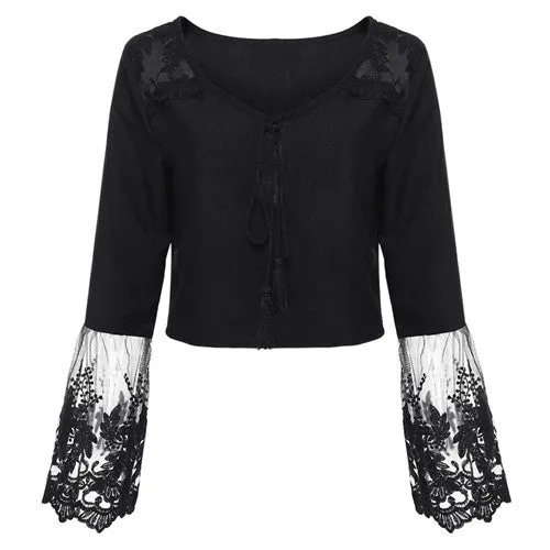 Bella in White--  Boho Midrift Blouse with Flowing Sleeves