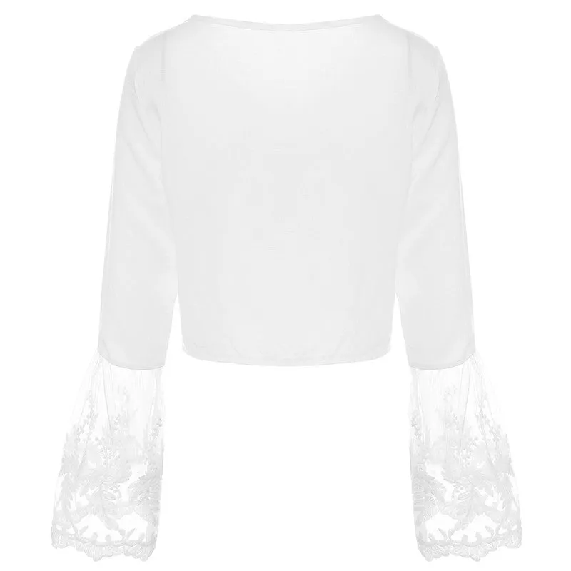 Bella in White--  Boho Midrift Blouse with Flowing Sleeves