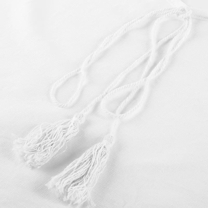 Bella in White--  Boho Midrift Blouse with Flowing Sleeves