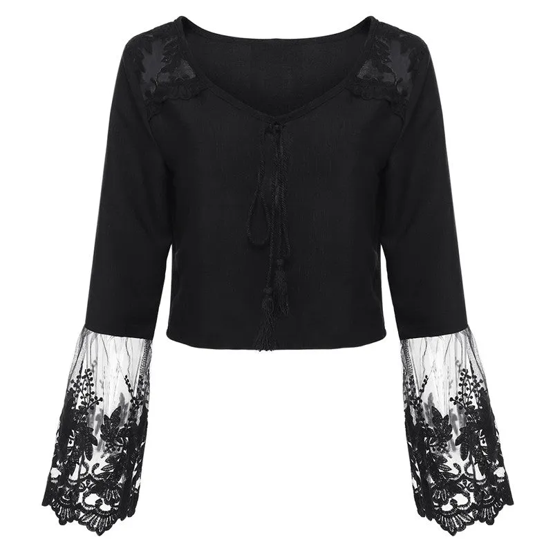Bella in White--  Boho Midrift Blouse with Flowing Sleeves