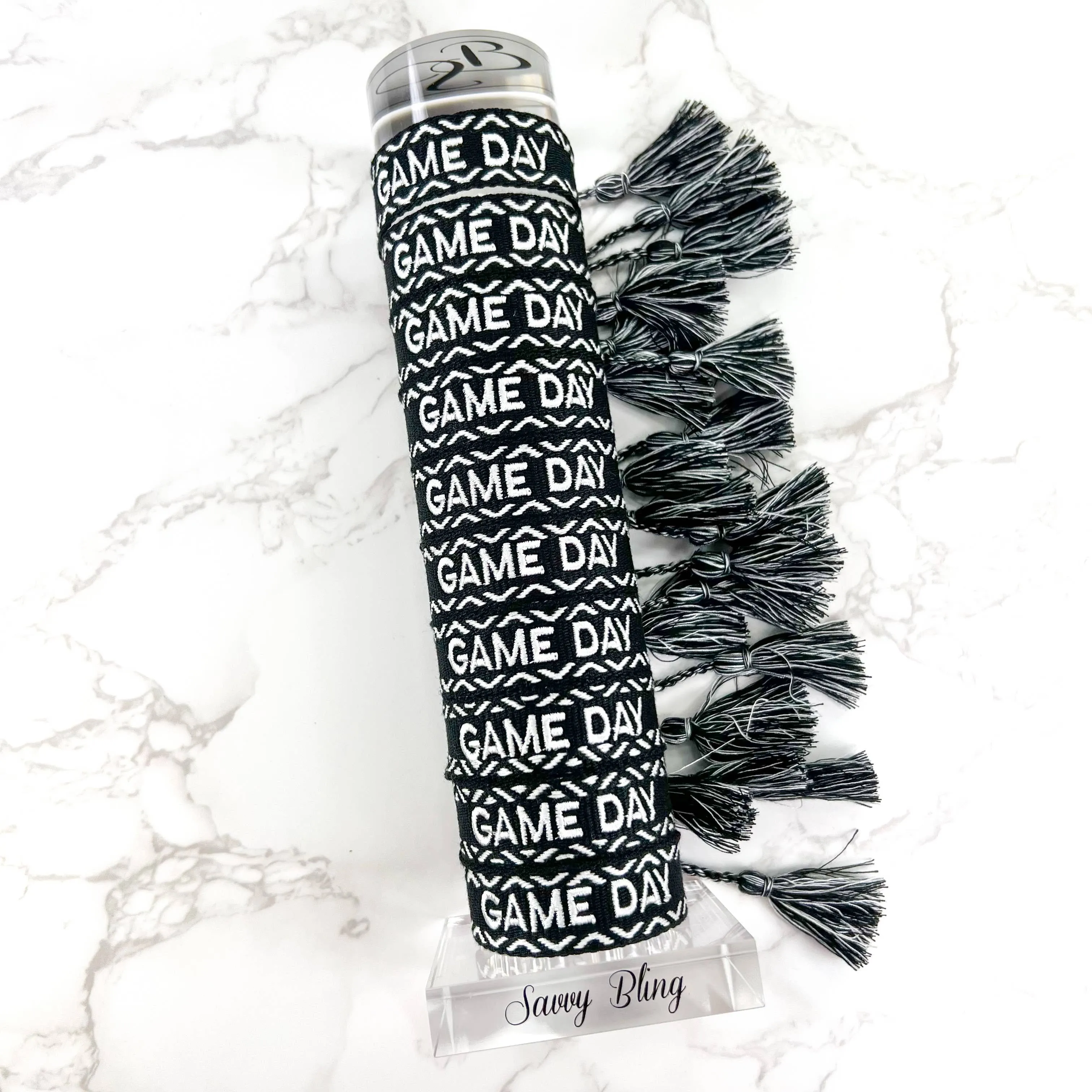 Black and White Game Day Embroidered Bracelet