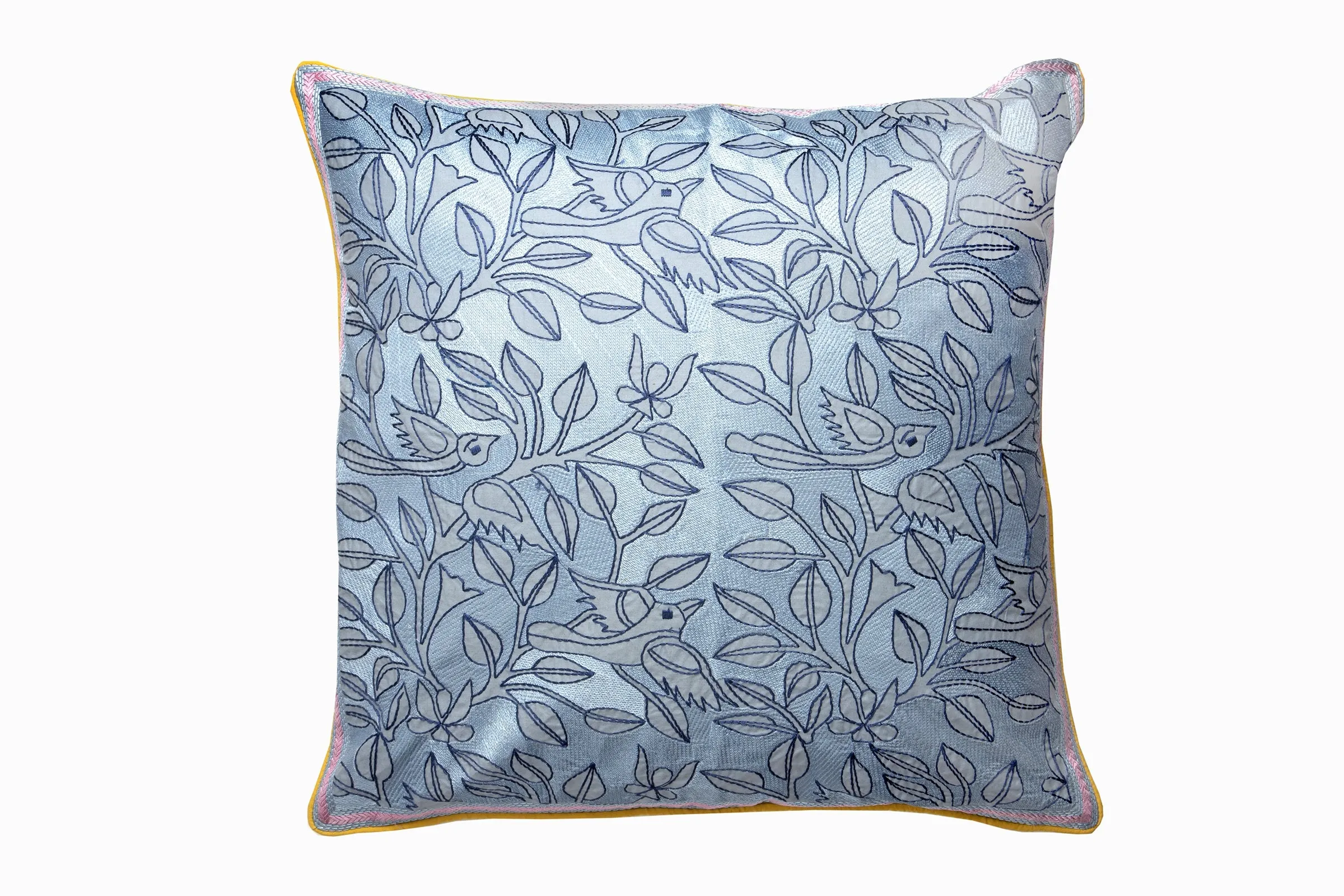 BLUE EMBROIDERED BIRD CUSHION