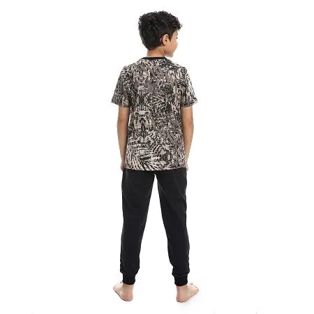 Boy's Summer Pajama Comfort Cotton Comfy - Black and Beige