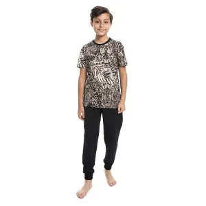 Boy's Summer Pajama Comfort Cotton Comfy - Black and Beige