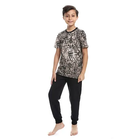 Boy's Summer Pajama Comfort Cotton Comfy - Black and Beige