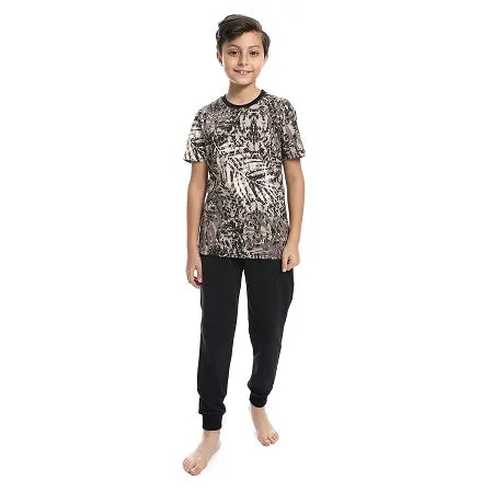 Boy's Summer Pajama Comfort Cotton Comfy - Black and Beige
