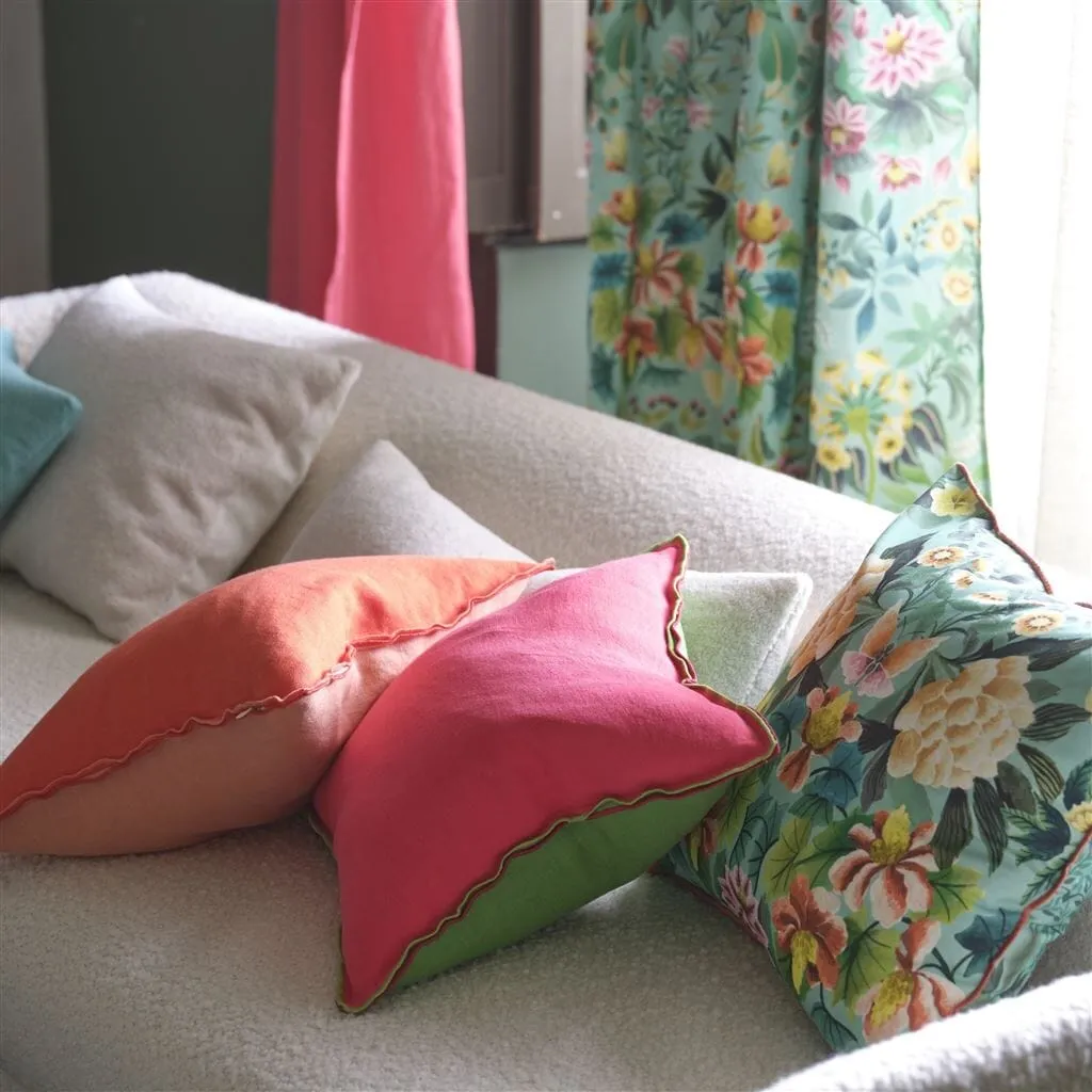 Brera Lino Cerise Pink & Grass Green Decorative Pillow by Designers Guild