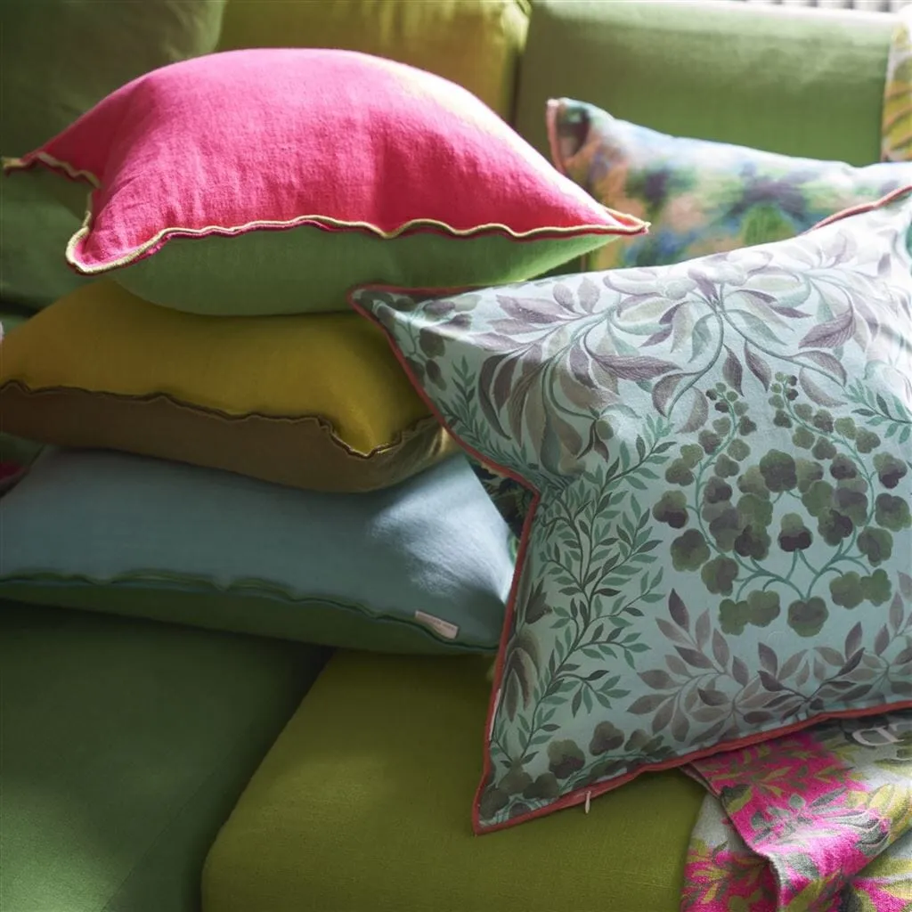 Brera Lino Cerise Pink & Grass Green Decorative Pillow by Designers Guild