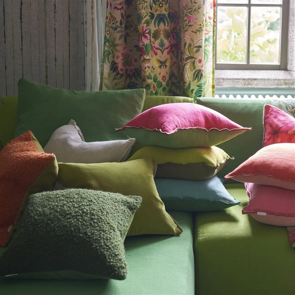 Brera Lino Cerise Pink & Grass Green Decorative Pillow by Designers Guild
