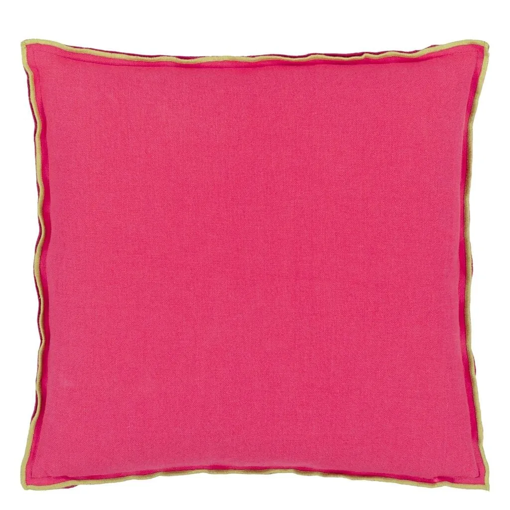 Brera Lino Cerise Pink & Grass Green Decorative Pillow by Designers Guild