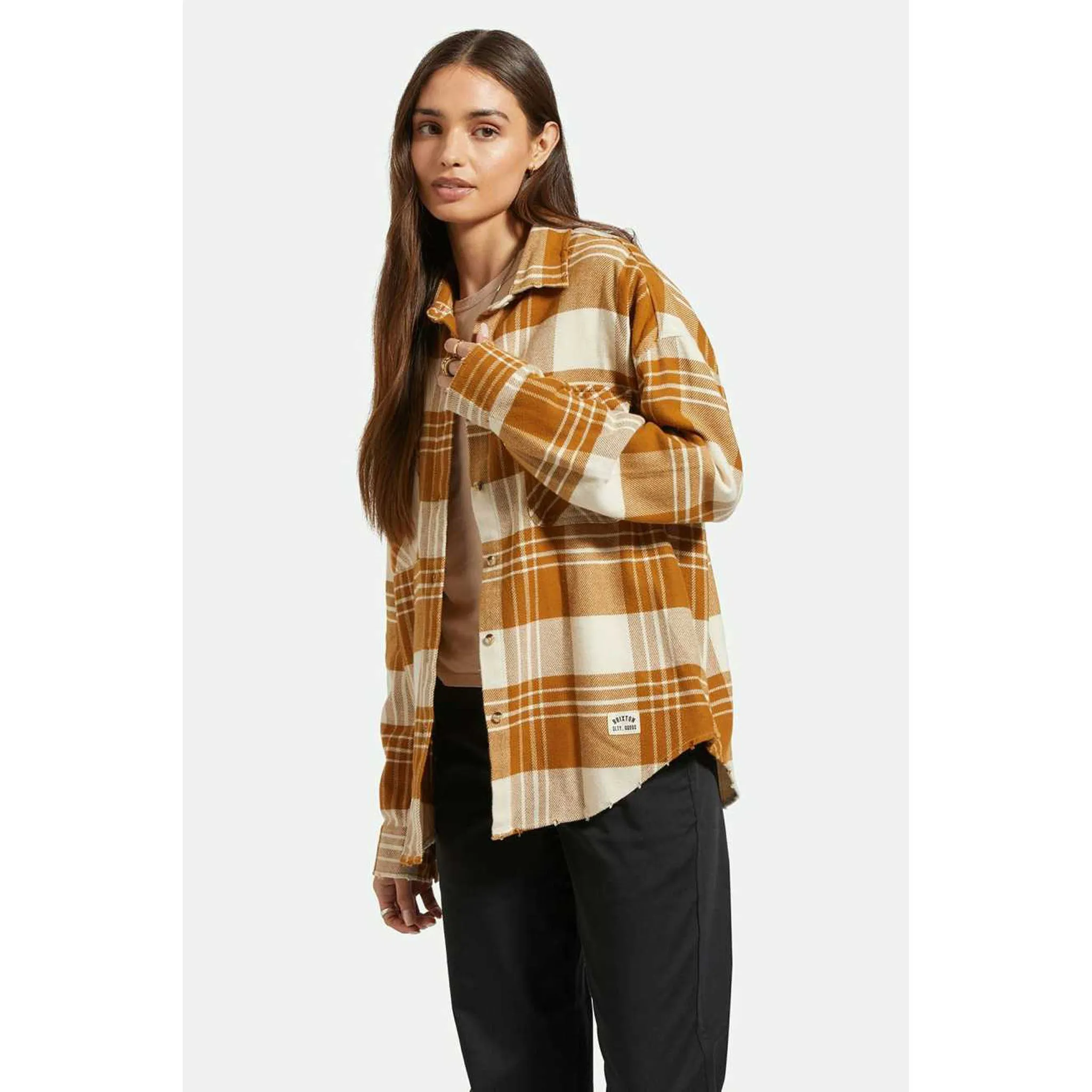 Brixton Women's Bowery Flannel in Washed Copper Plaid