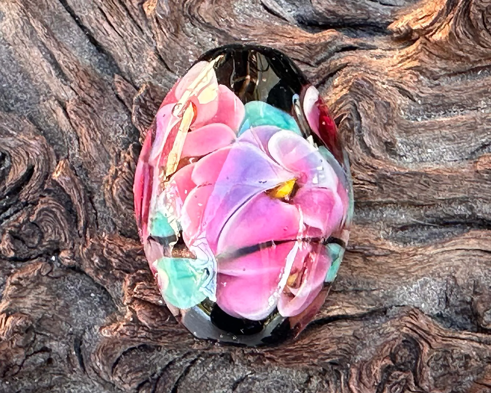 Charming Pink Floral Lampwork Focal Bead SRA
