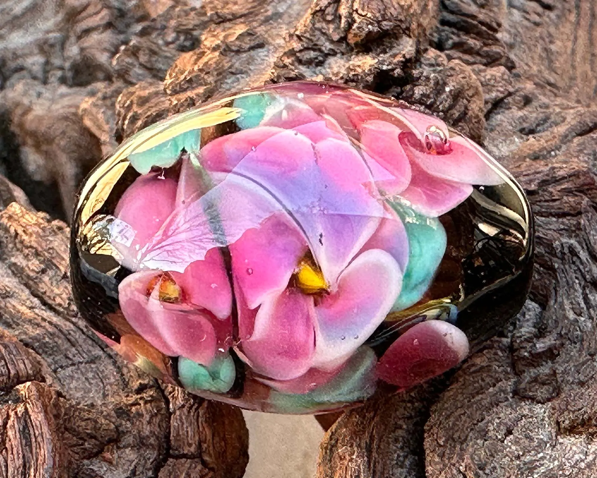 Charming Pink Floral Lampwork Focal Bead SRA