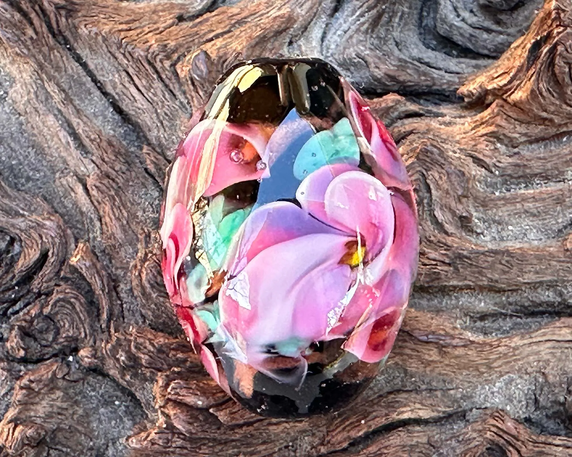 Charming Pink Floral Lampwork Focal Bead SRA