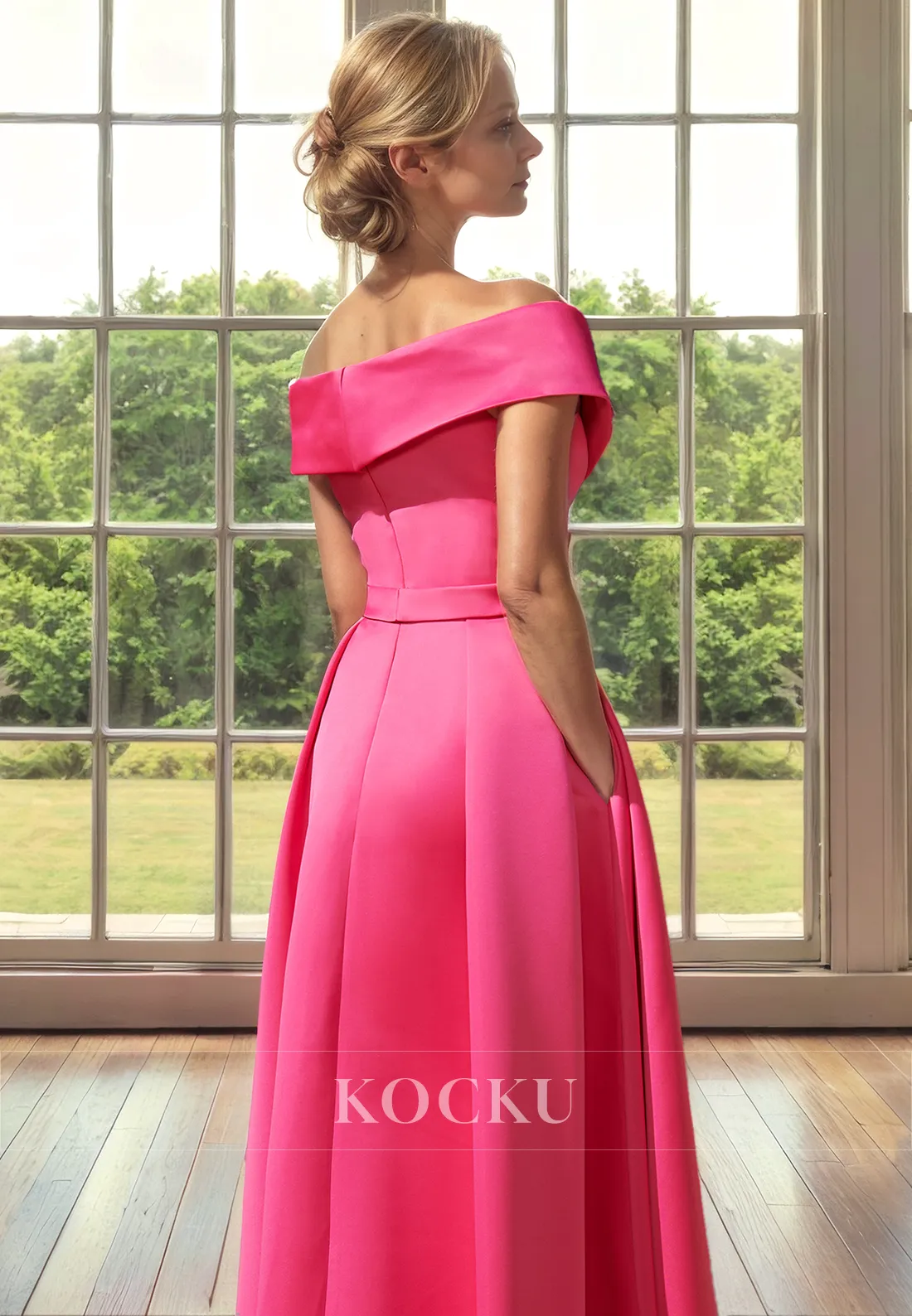 Classic & Timeless Off-Shoulder A-Line Split Satin Cocktail Mother of the Bride Dress