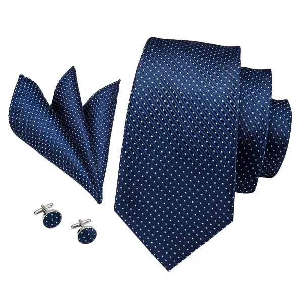 Classy Men Navy Blue Dotted Silk Tie