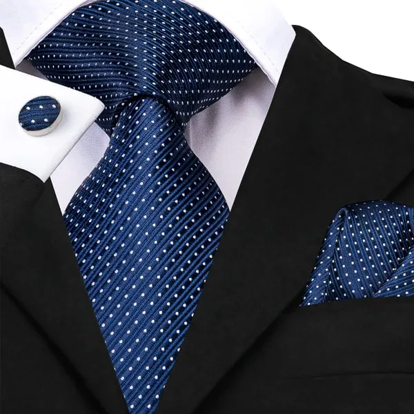 Classy Men Navy Blue Dotted Silk Tie