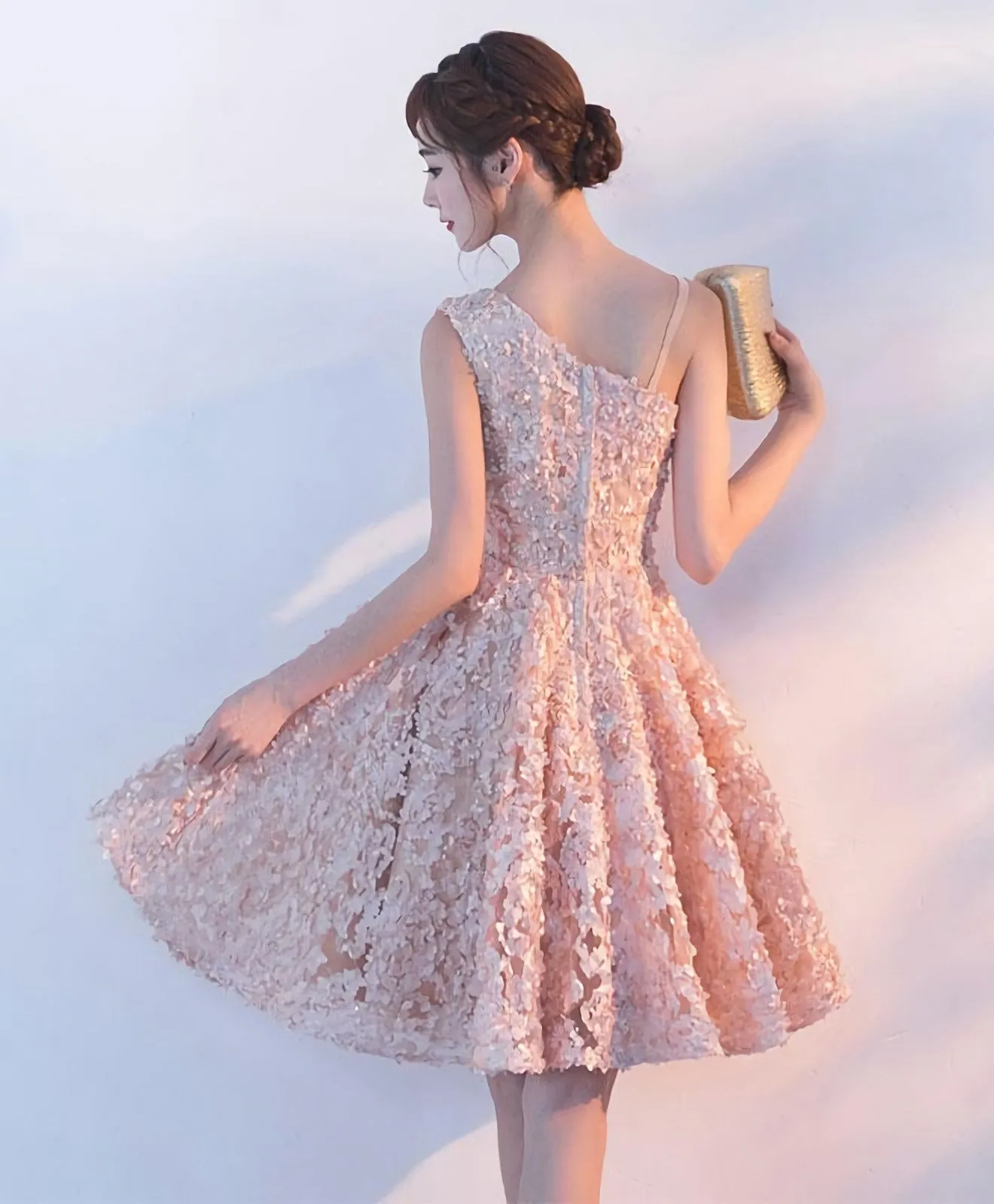 Cute A Line One Shoulder Short Prom Dress Homecoming Dress