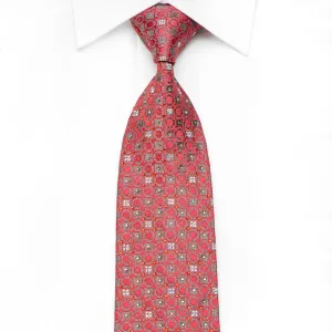 Daks Mens Crystal Silk Necktie Pink Geometric On Silver Sparkling With Rhinestones