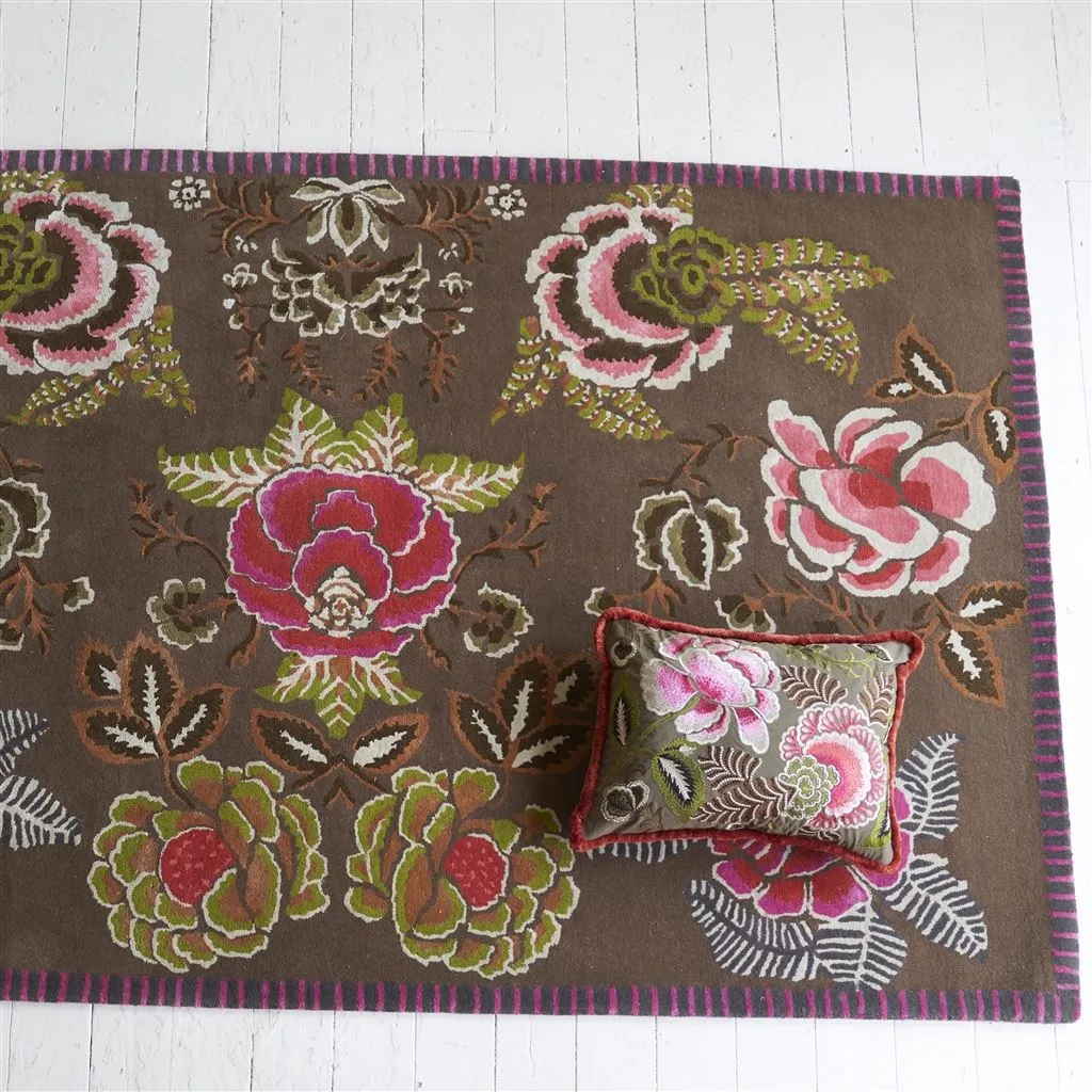 Designers Guild Rose De Damas Embroidered Cranberry Decorative Pillow