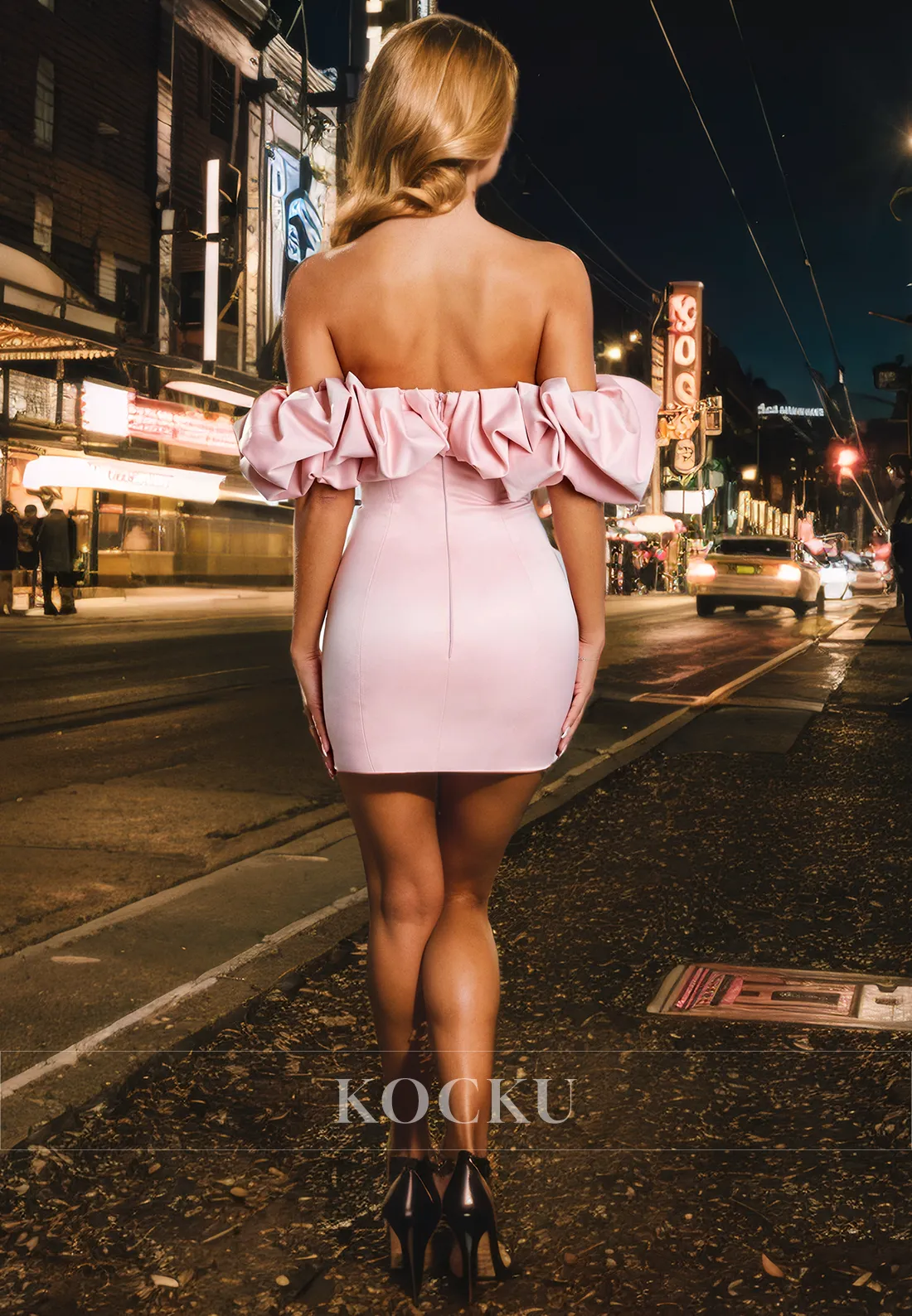 Elegant & Simple Sheath Off-Shoulder Satin Party Homecoming Dress