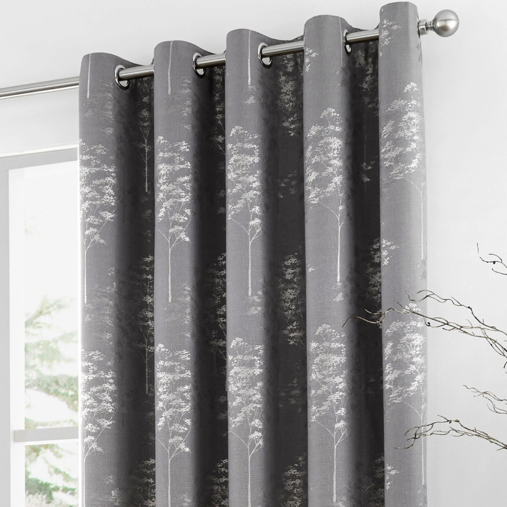 Elmwood Pair of Eyelet Curtains by Curtina in Graphite