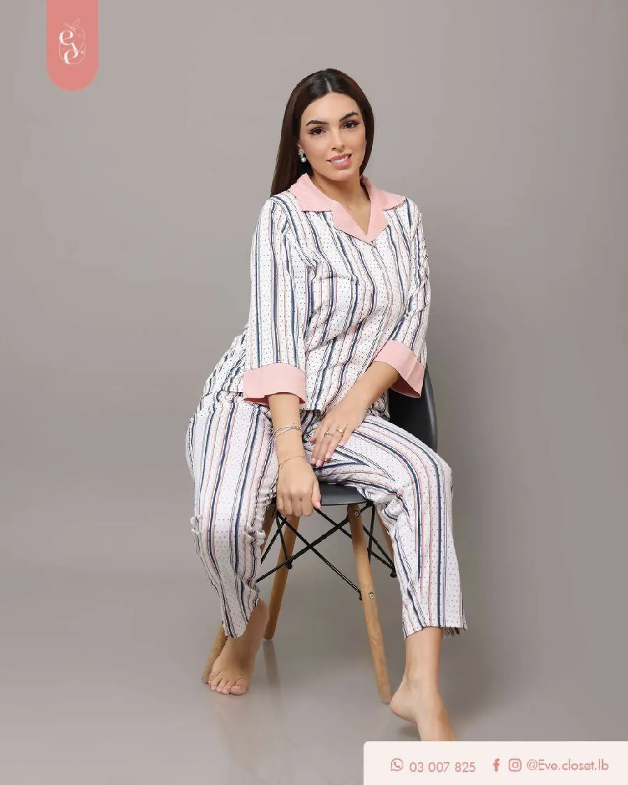 EVE.CLOSET Long Sleeve Striped Pajamas