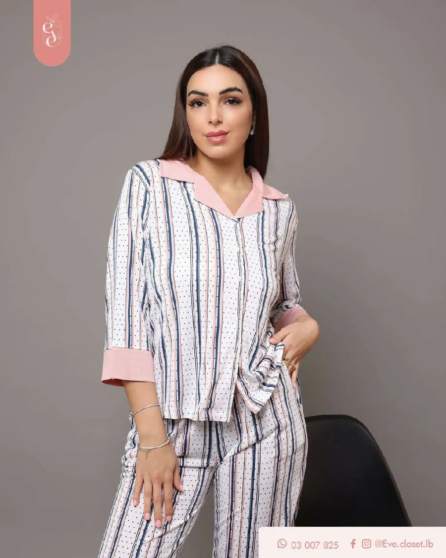 EVE.CLOSET Long Sleeve Striped Pajamas
