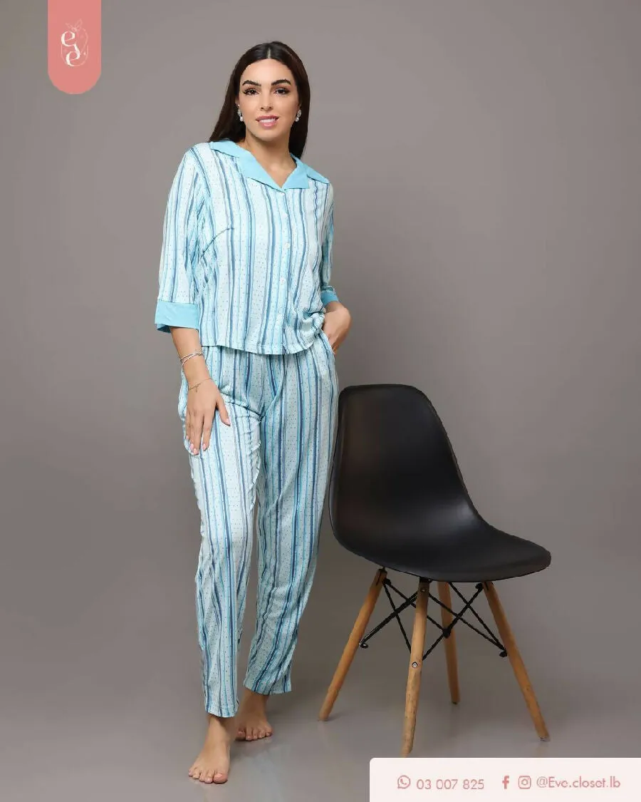 EVE.CLOSET Long Sleeve Striped Pajamas