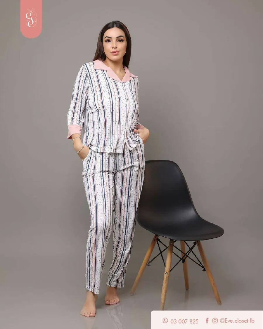 EVE.CLOSET Long Sleeve Striped Pajamas