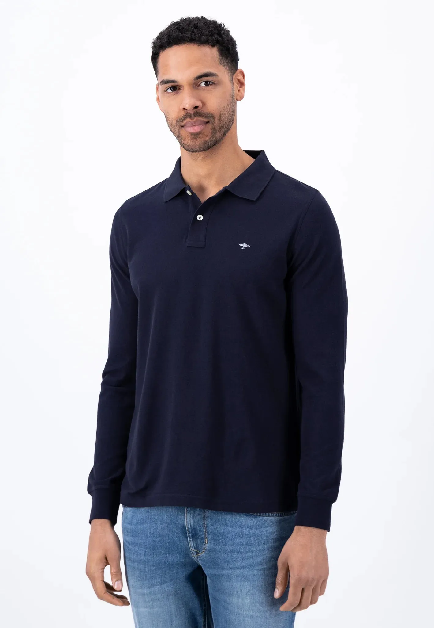 FYNCH HATTON Long Sleeve Polo Shirt - Men's Soft Cotton – Navy