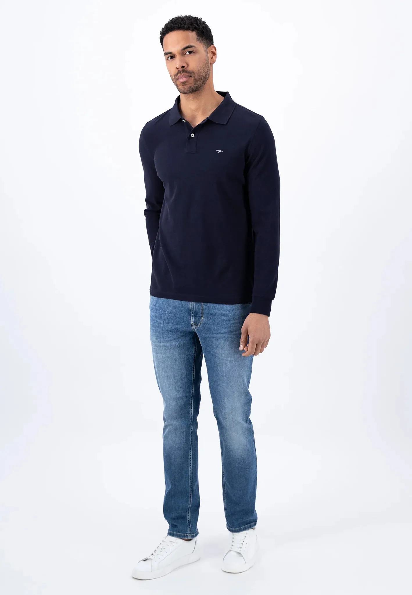 FYNCH HATTON Long Sleeve Polo Shirt - Men's Soft Cotton – Navy