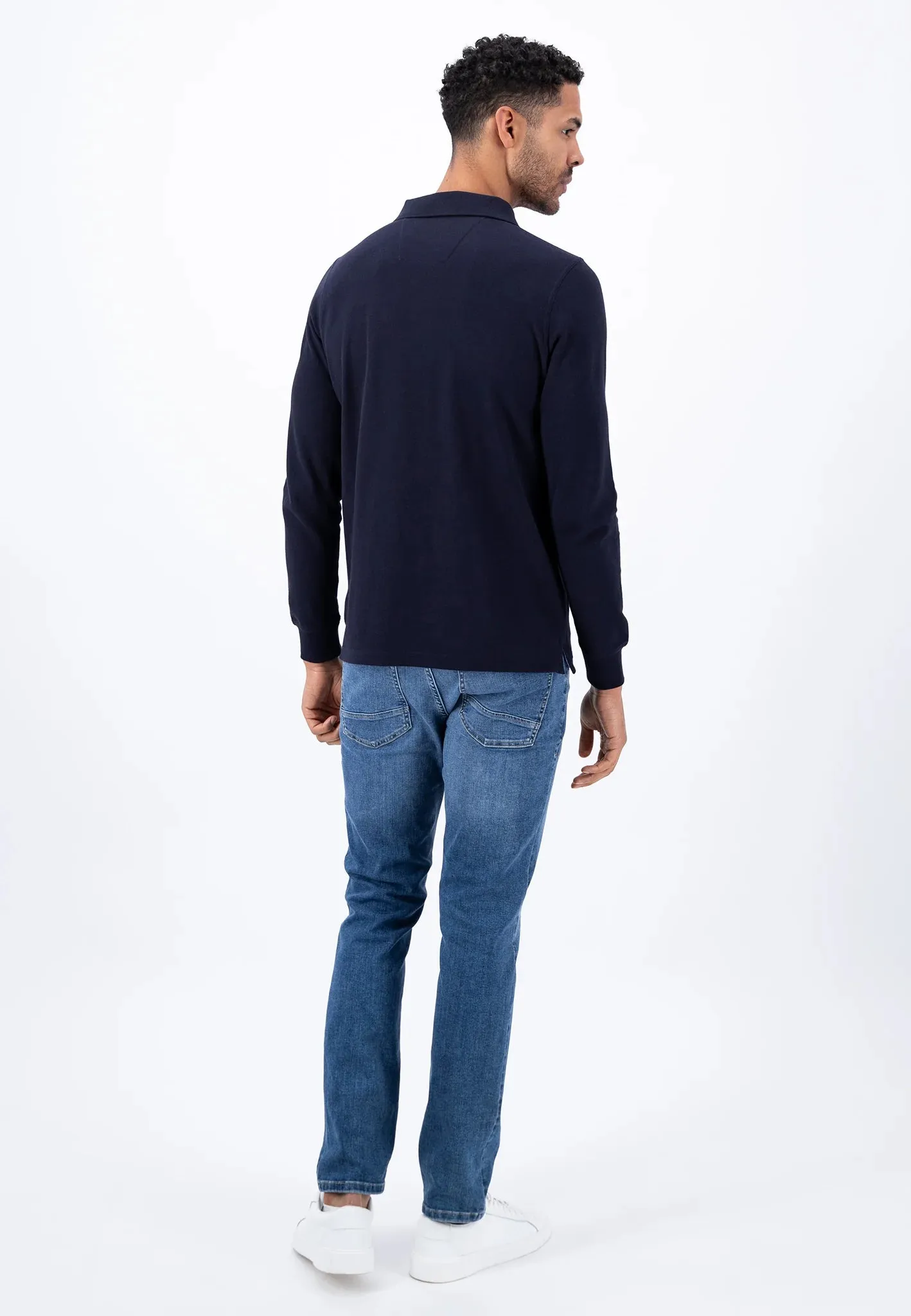 FYNCH HATTON Long Sleeve Polo Shirt - Men's Soft Cotton – Navy