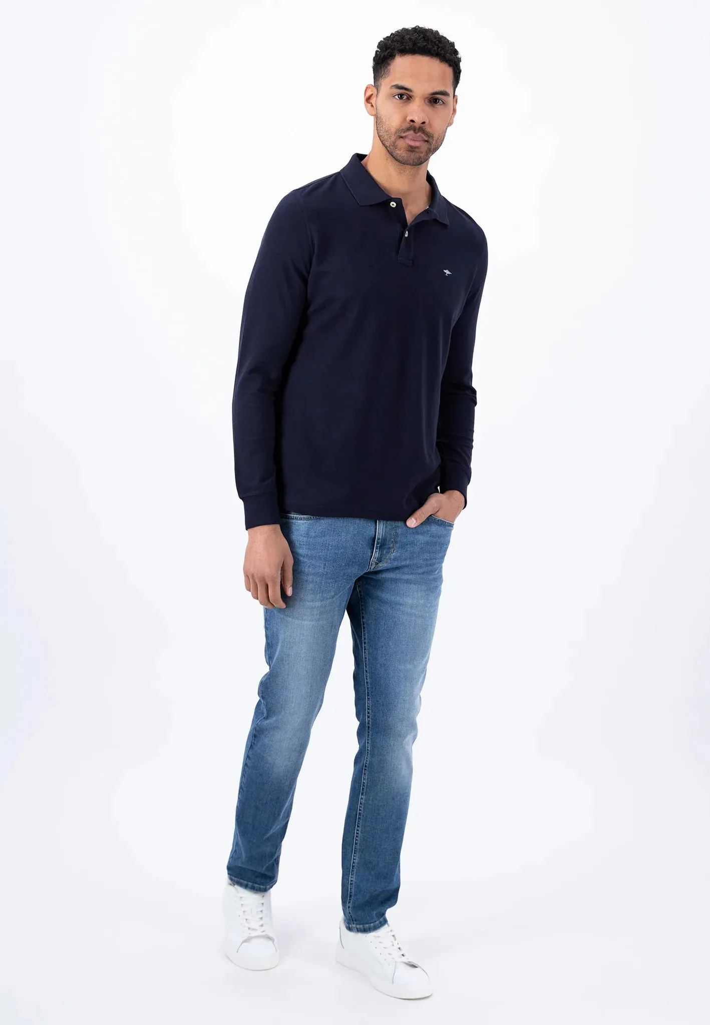 FYNCH HATTON Long Sleeve Polo Shirt - Men's Soft Cotton – Navy