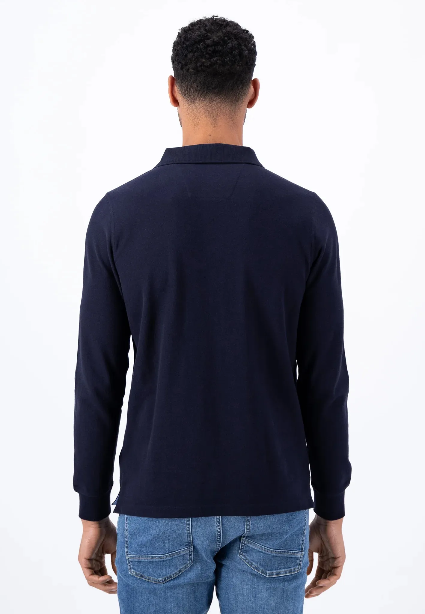 FYNCH HATTON Long Sleeve Polo Shirt - Men's Soft Cotton – Navy