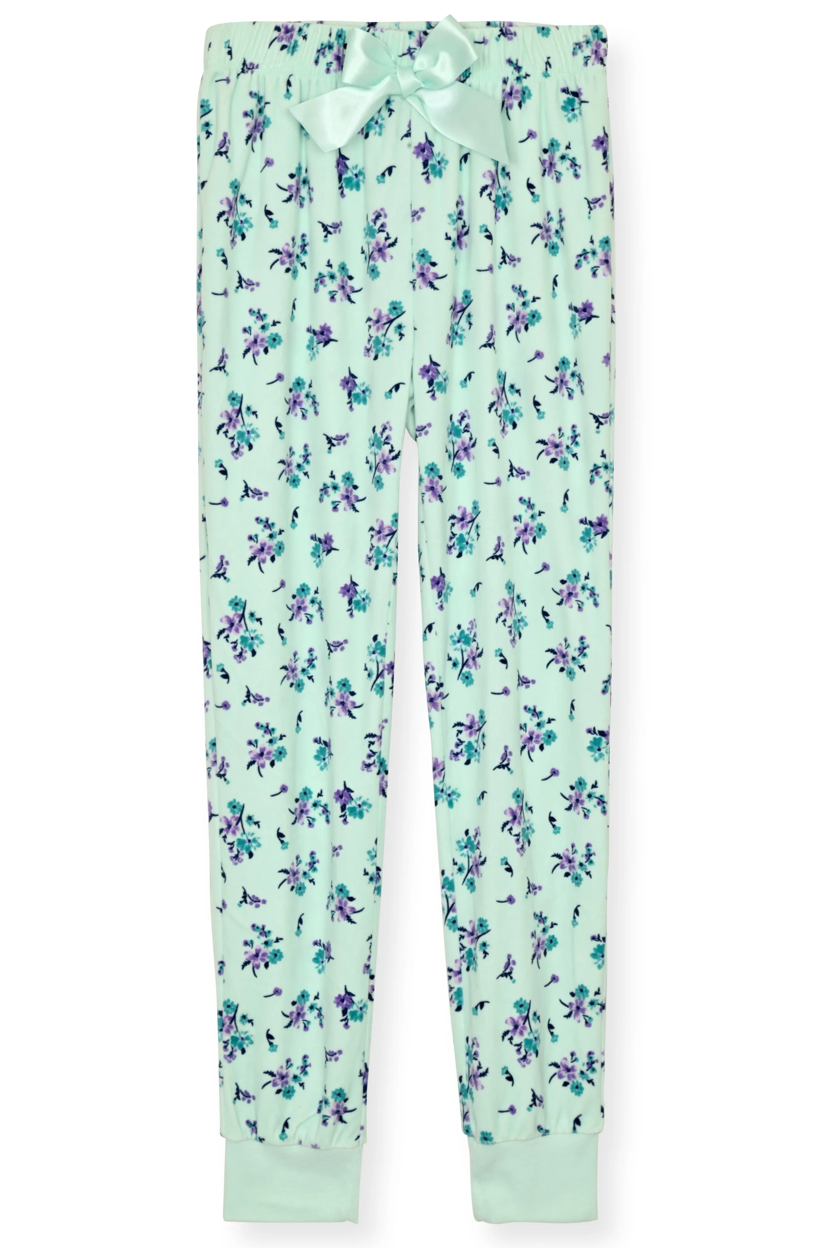 Girls 2-Piece Velour Pajama Set- Floral, Mint Green Girls Pajama Set