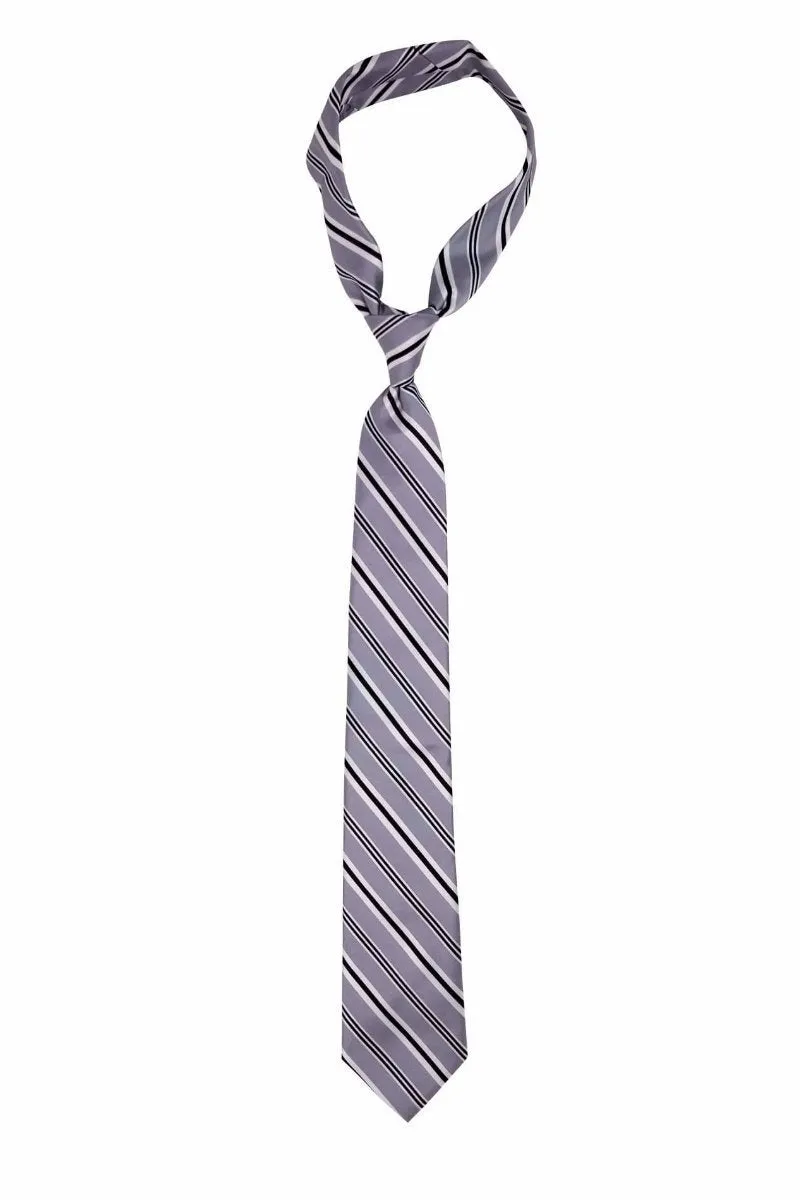 Gray Black Thin Striped Traditional Tie
