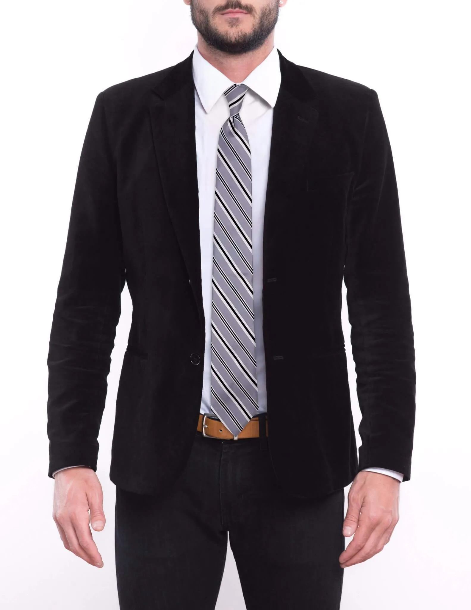 Gray Black Thin Striped Traditional Tie