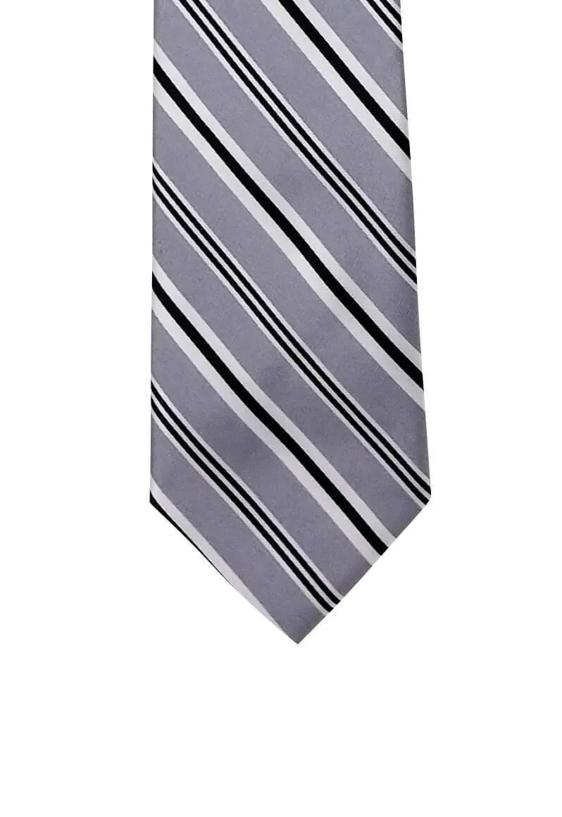 Gray Black Thin Striped Traditional Tie