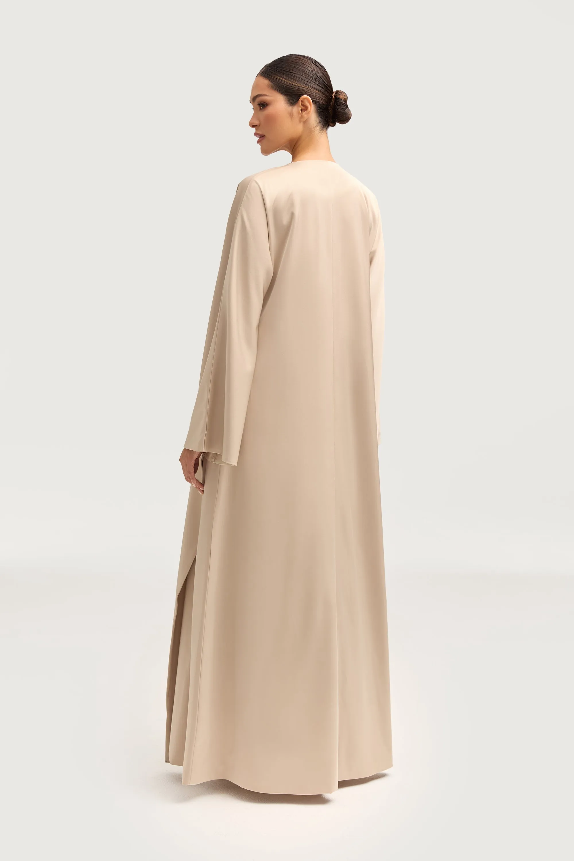 Jumana Satin Open Abaya - Stone
