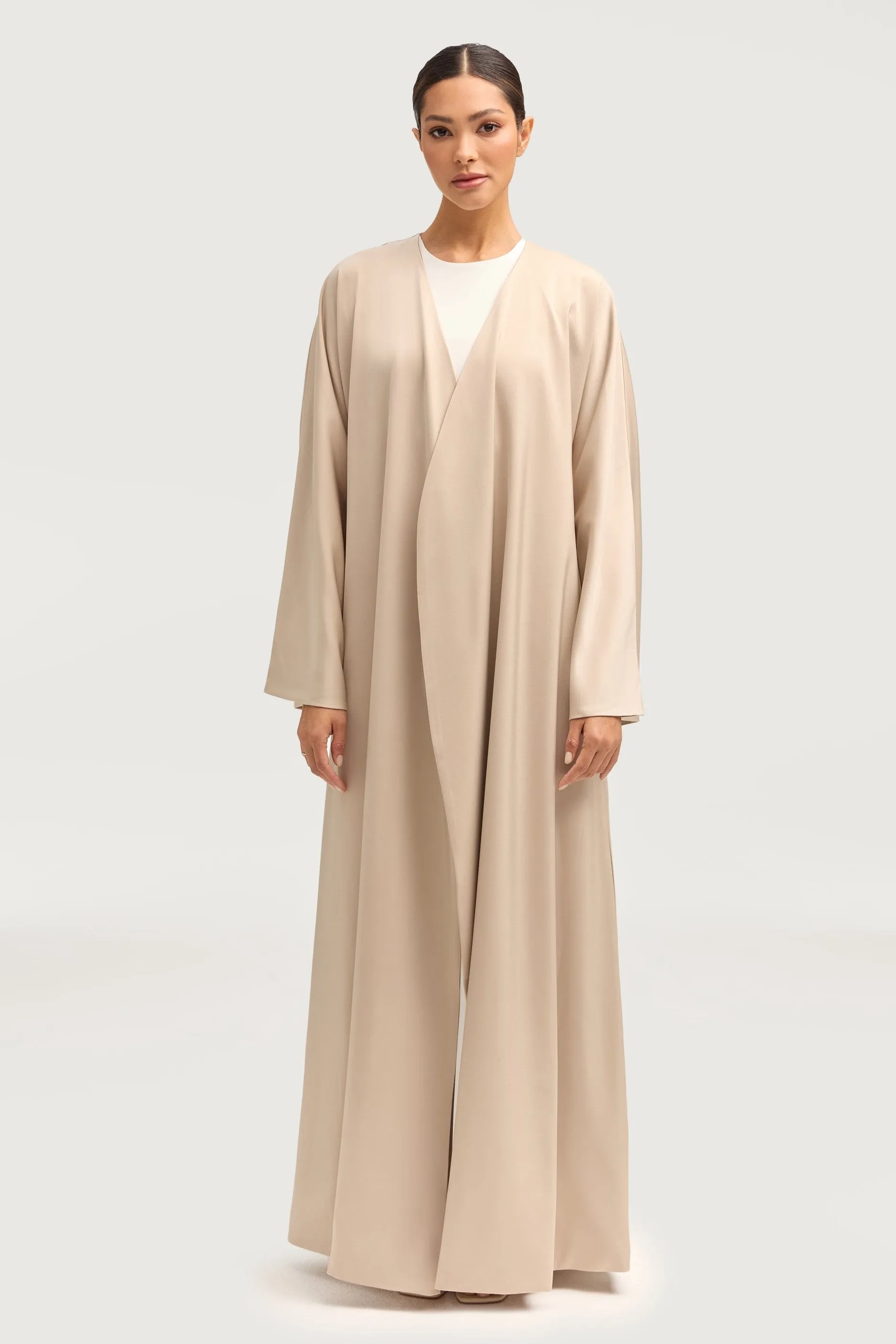 Jumana Satin Open Abaya - Stone
