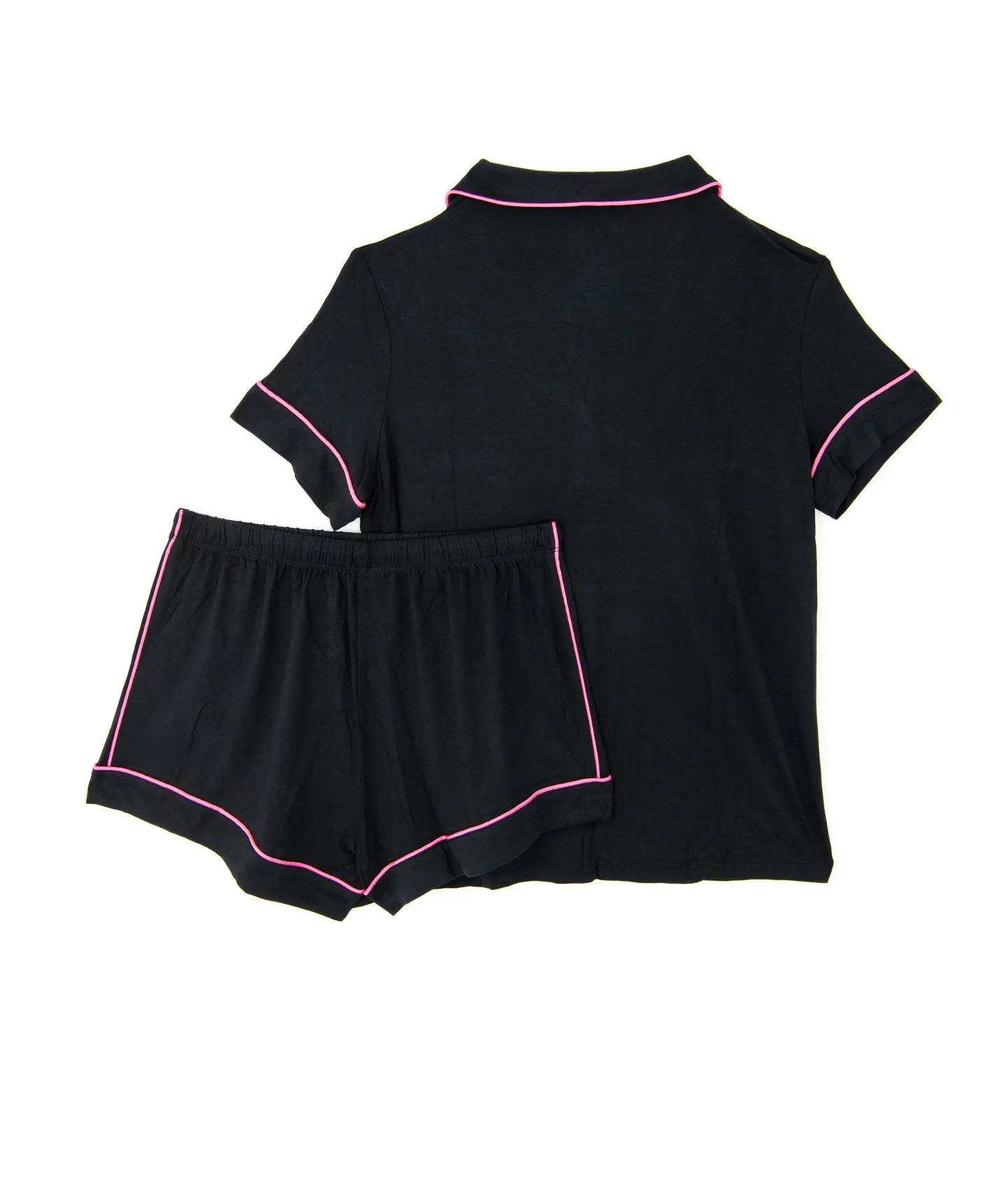 Katie J NYC Juniors Black/Neon Pink Lynn Shorts PJ Set
