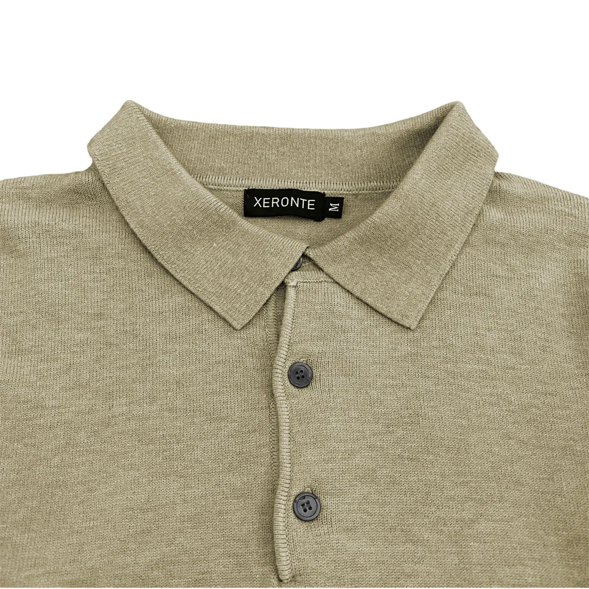 Light Brown Mens Knit Long Sleeve Sweater Polo Shirt
