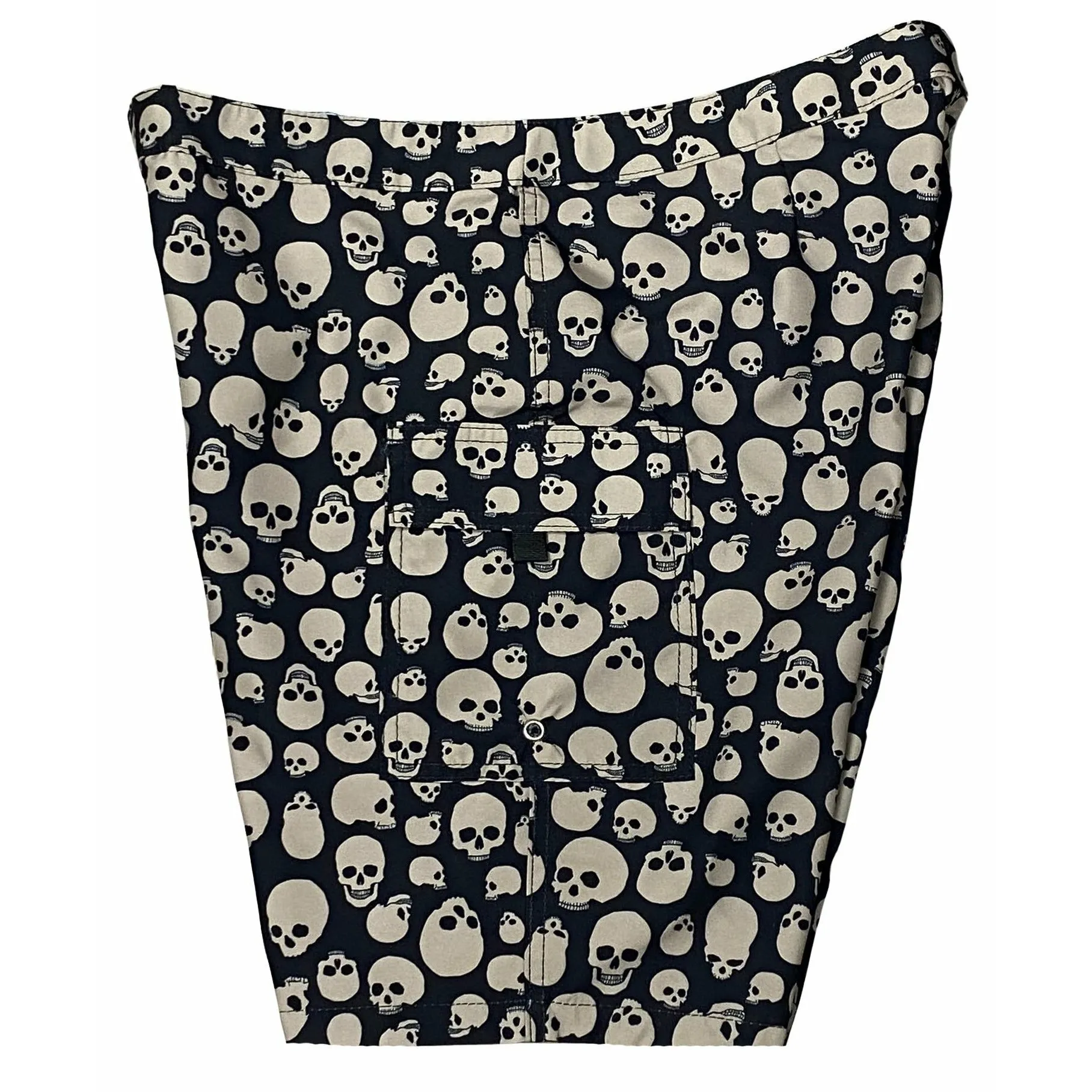 Lower Rise NON-Elastic Waist Board Shorts. "Live to Ride" (Black Charcoal) Skulls Womens CUSTOM