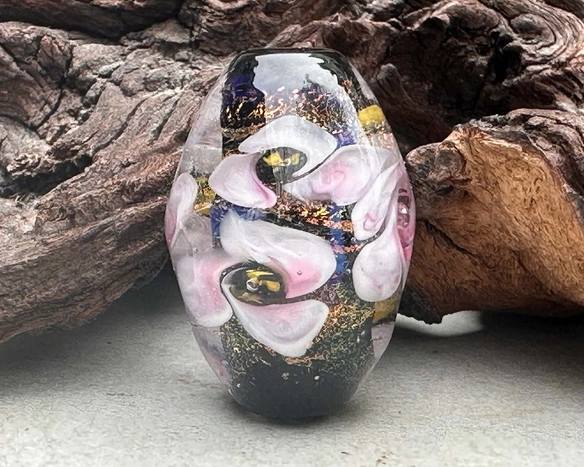 Magic Dichroic Floral Lampwork Focal Bead SRA