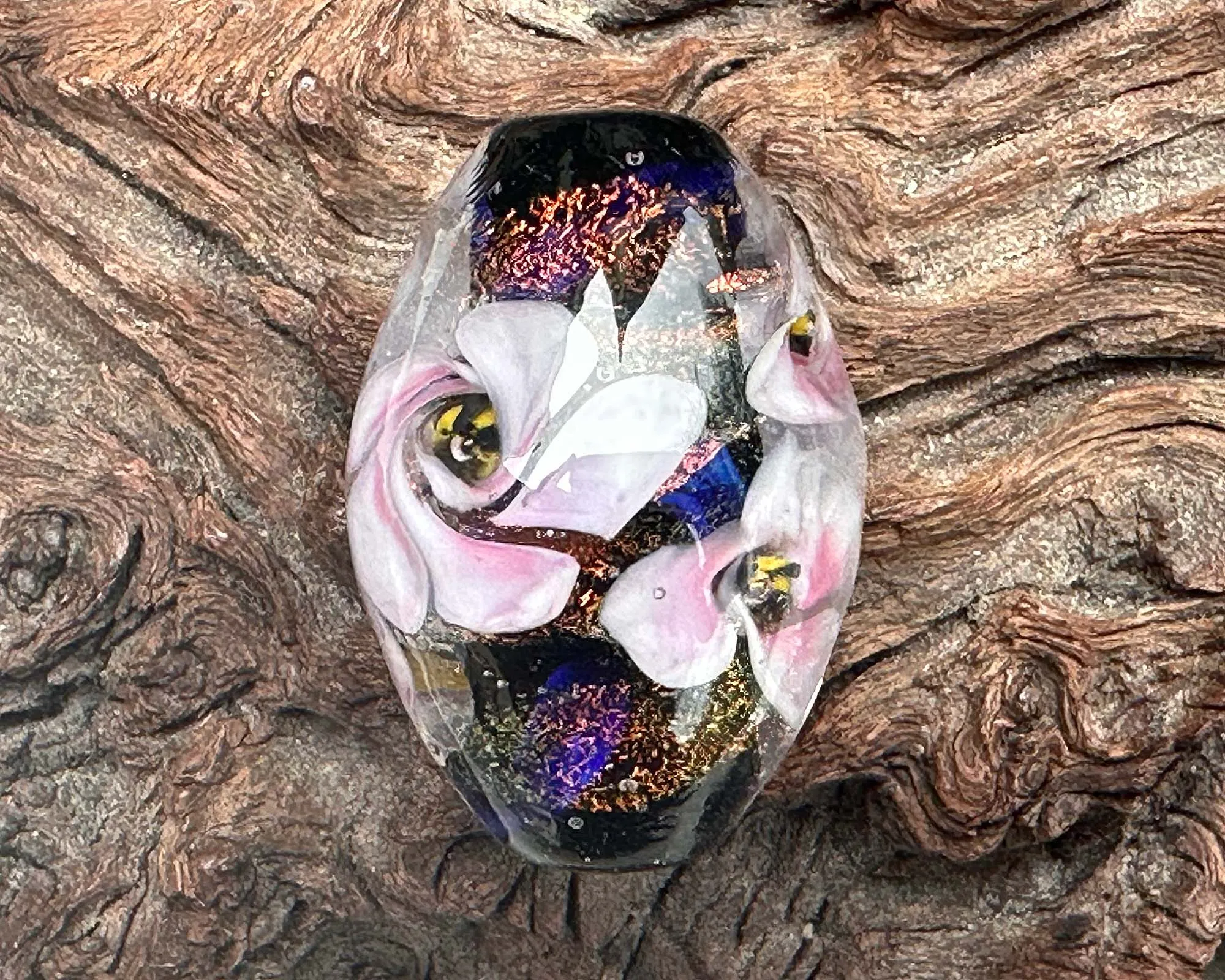 Magic Dichroic Floral Lampwork Focal Bead SRA