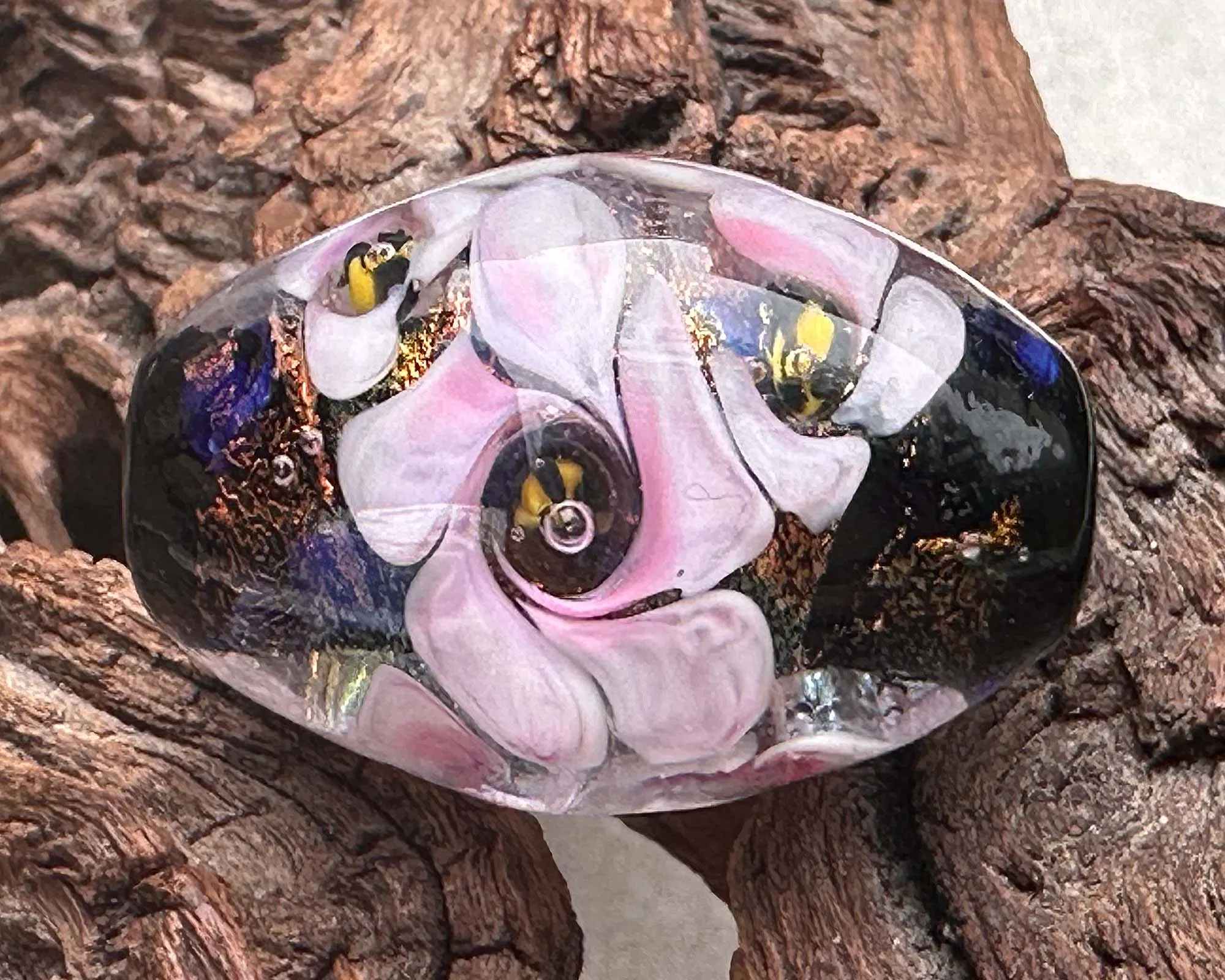 Magic Dichroic Floral Lampwork Focal Bead SRA